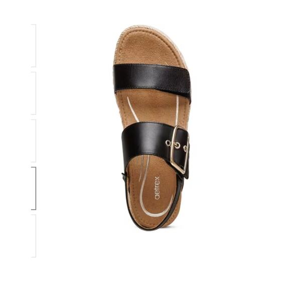 Aetrex Vania Black Leather Platform Wedge Sandal Arch Support Size 37 / US 7 - Picture 4 of 12